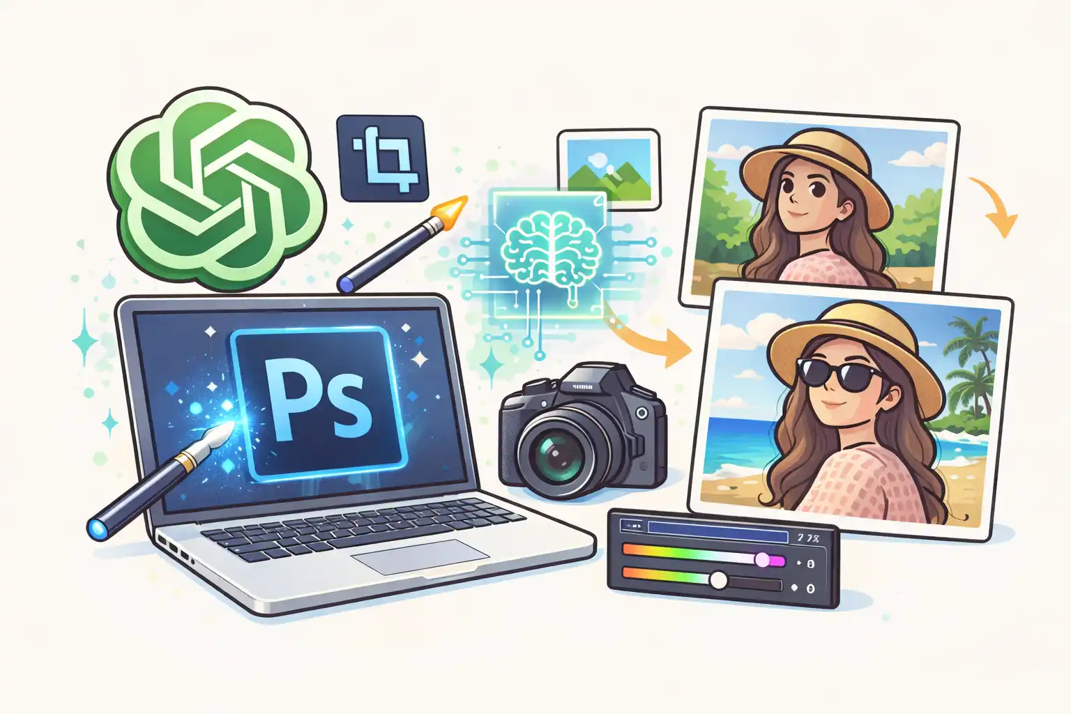 تصویر راهنمای جامع فعال‌سازی Adobe Photoshop در ChatGPT و ویرایش حرفه‌ای تصاویر با هوش مصنوعی