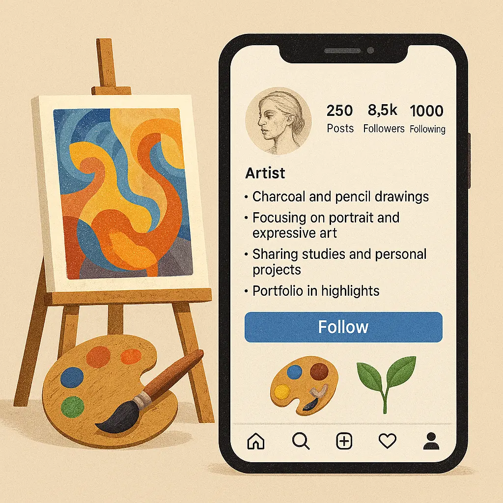 تصویر هنر نوشتن بیو حرفه‌ای برای پیج‌های هنری اینستاگرام 🎨