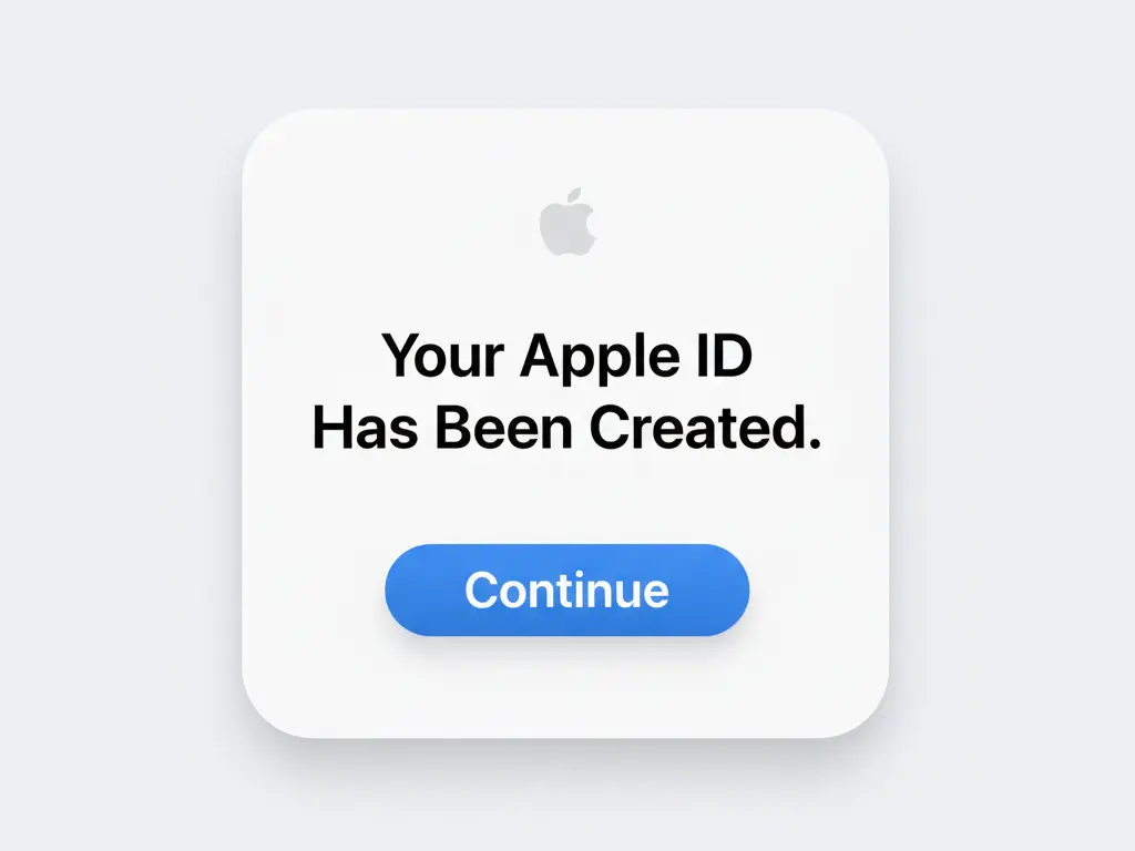 پیام موفقیت آمیز ساخته شدن اپل آیدی (تصویر نمونه)