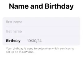 مرحله سوم ساخت اپل آیدی با آیفون - ورود نام و تاریخ تولد