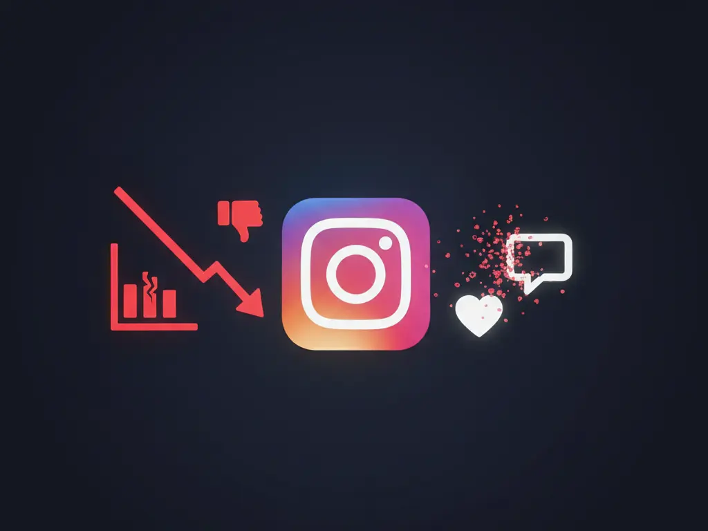 اینفوگرافیک ریسکهای خرید فالوور فیک اینستاگرام شامل جریمه الگوریتم و نرخ تعامل پایین