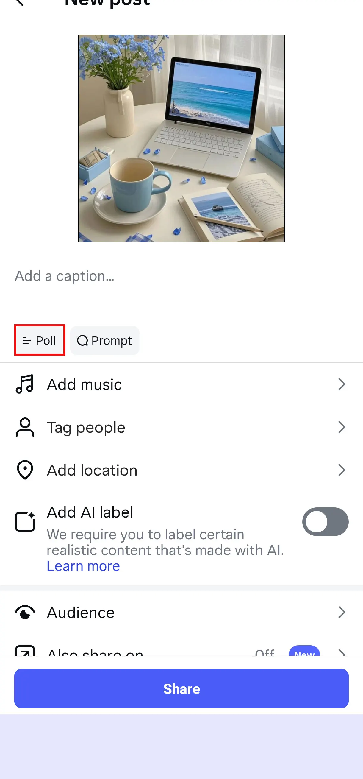 ساخت نظرسنجی اینستاگرام در کپشن پست