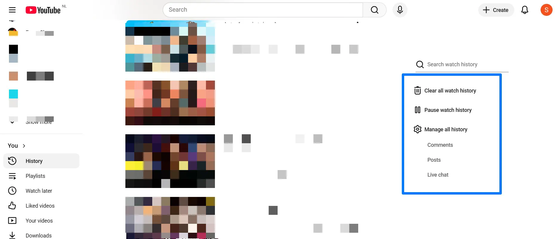 پاک کردن تاریخچه یوتیوب