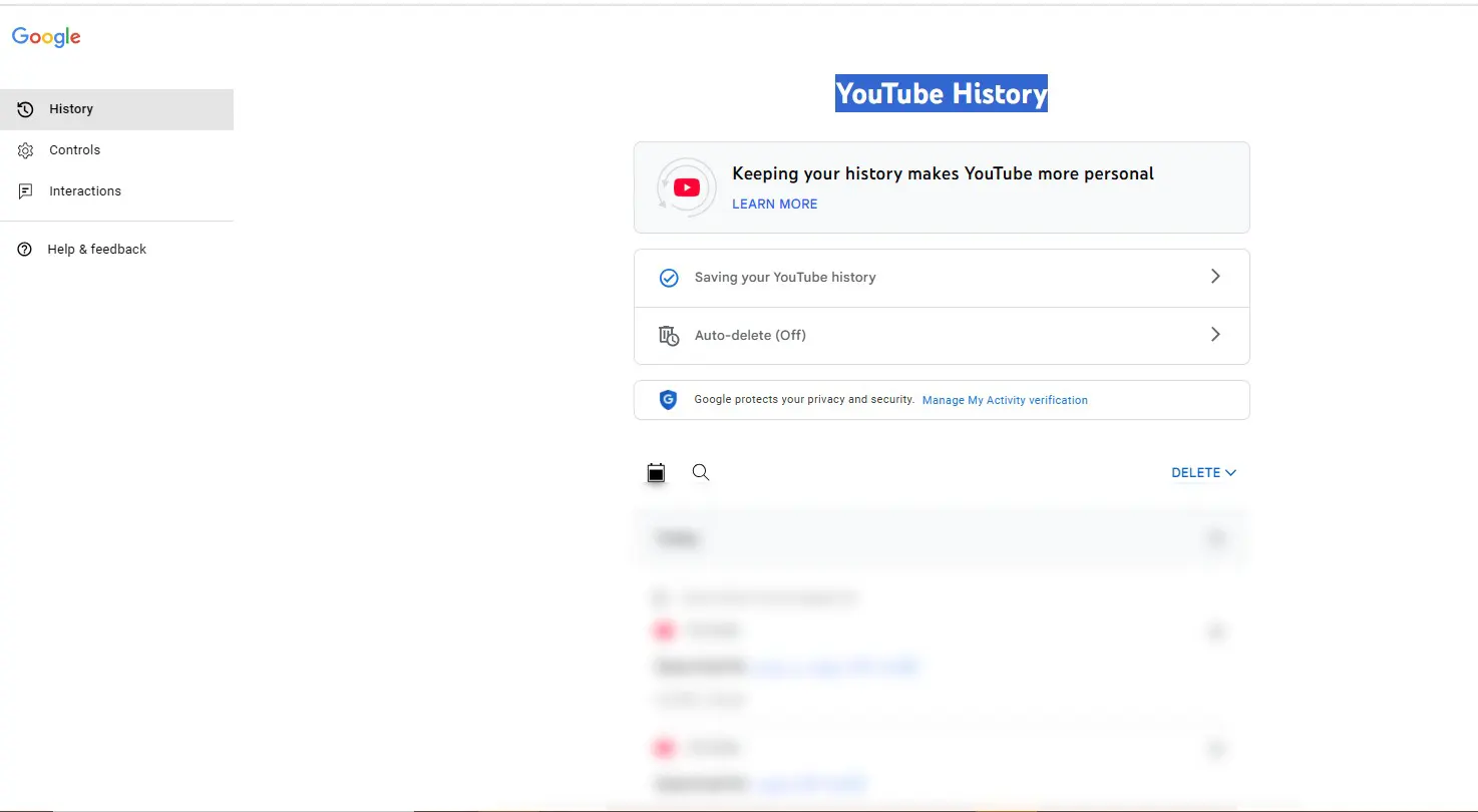 مدیریت تاریخچه یوتیوب