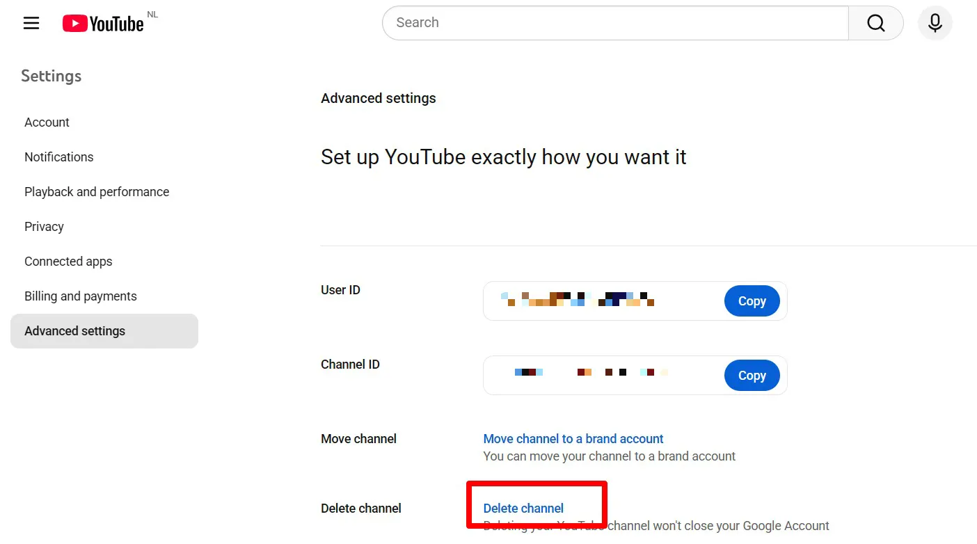 حذف کانال یوتیوب در ویندوز