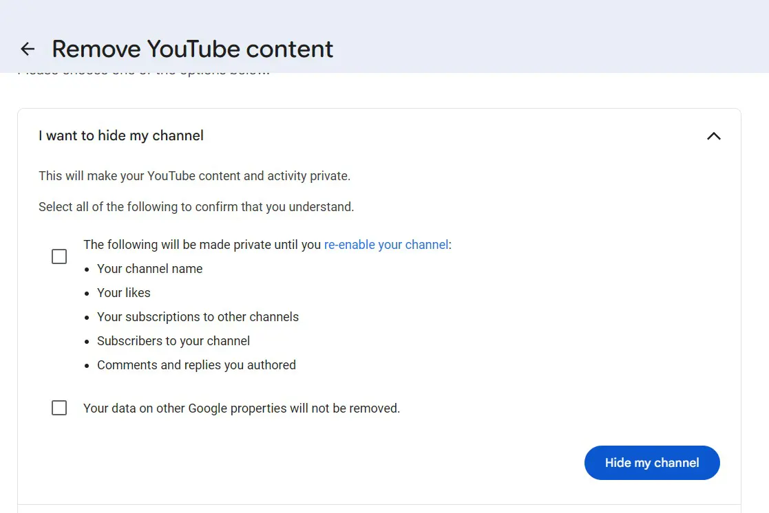 مخفی کردن کانال یوتیوب