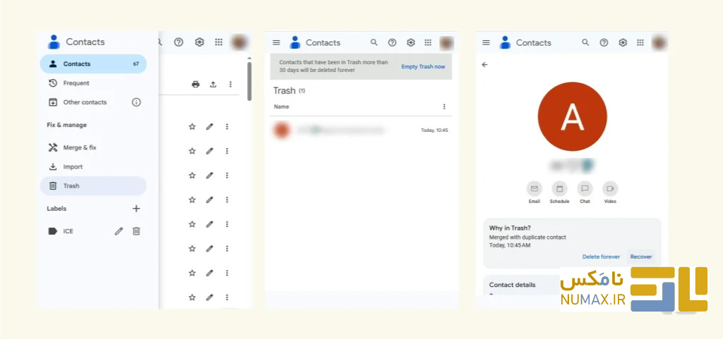 بازیابی مخاطبین از سطل زباله گوگل اکانت