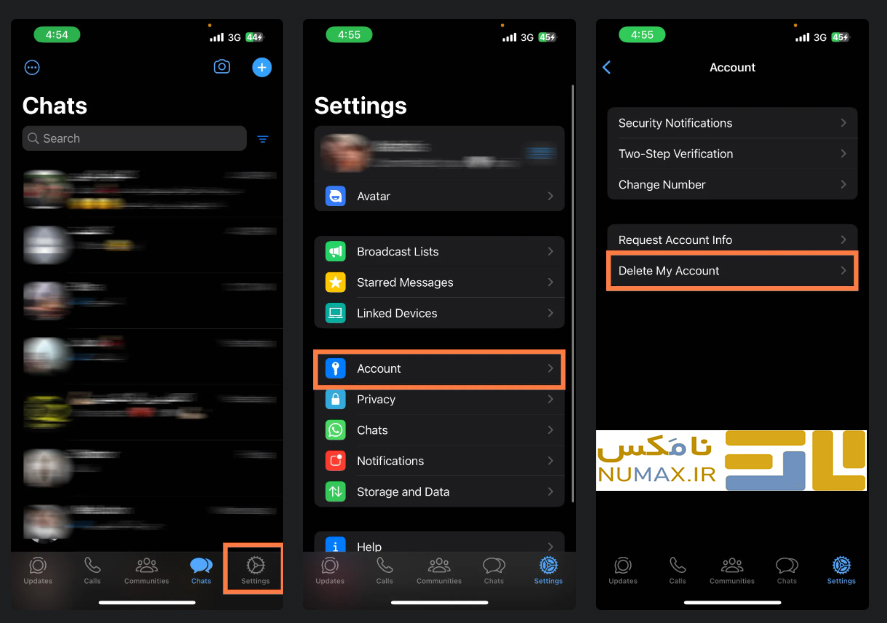 دیلیت اکانت واتساپ در آیفون