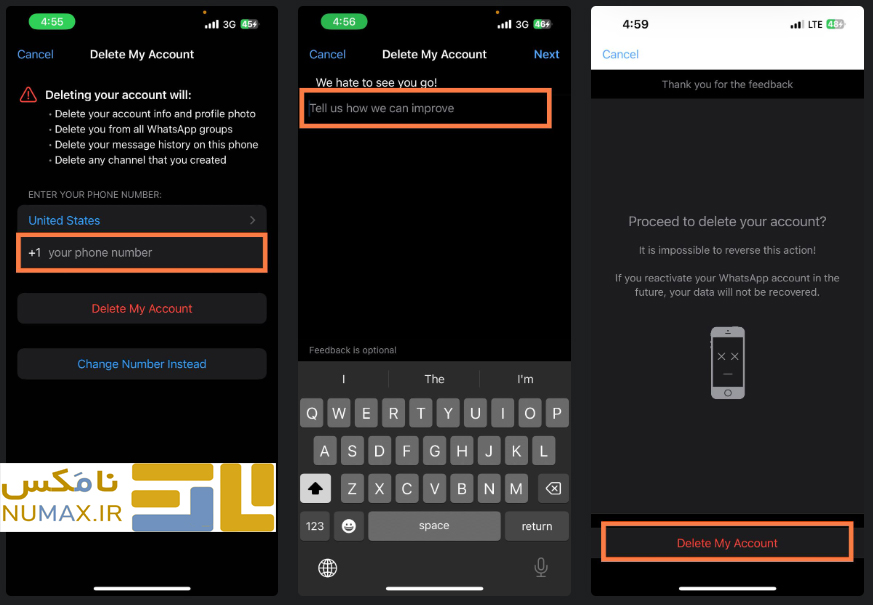 حذف واتساپ در IOS