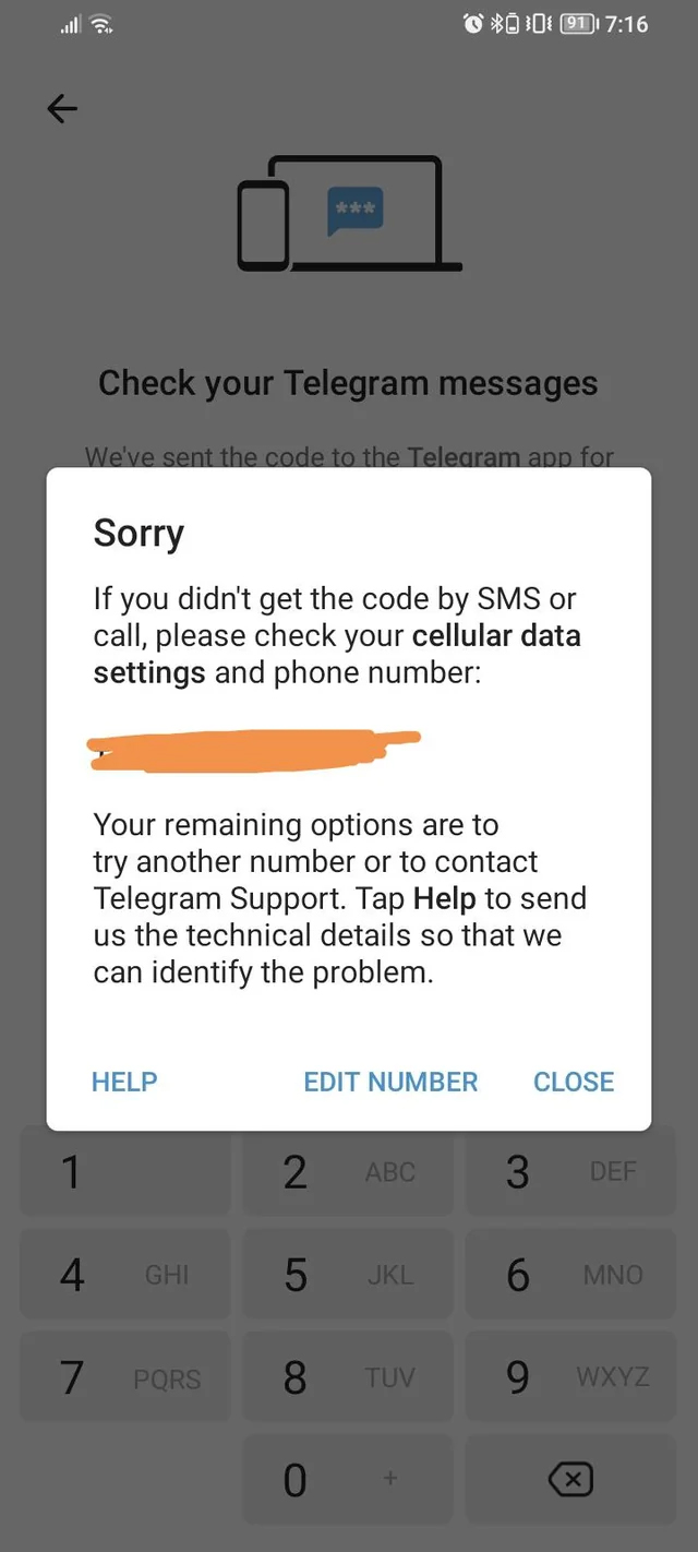 تماس با پشتیبانی تلگرام برای دریافت کد